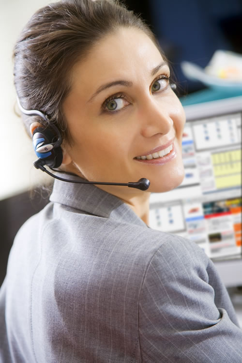 call answering service reception operator happy smiling